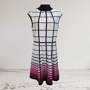 Sandra Darren Black and Pink Grid Midi Dress Size 10